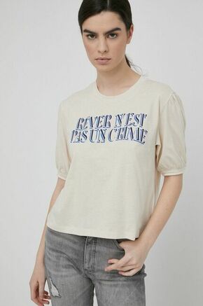 Sisley bombažna majica - bež. T-shirt iz zbirke Sisley. Model narejen iz tiskane tkanine.