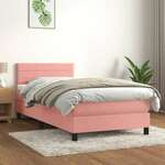 Greatstore Box spring postelja z vzmetnico roza 90x200 cm žamet