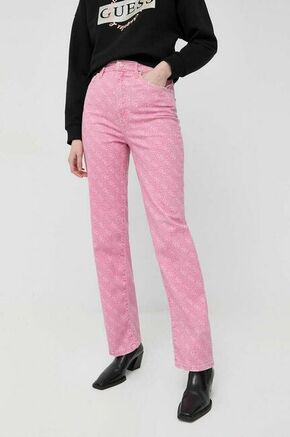 Kavbojke Guess ženski - roza. Kavbojke iz kolekcije Guess v stilu straight s visokim pasom. Model izdelan iz večbarvnega denima.