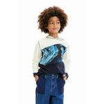 Otroški bombažen pulover Desigual s kapuco - modra. Otroški pulover s kapuco iz kolekcije Desigual. Model izdelan iz vzorčaste pletenine.