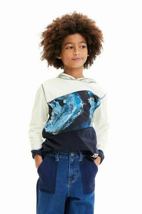 Otroški bombažen pulover Desigual s kapuco - modra. Otroški pulover s kapuco iz kolekcije Desigual. Model izdelan iz vzorčaste pletenine.