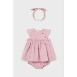 Otroška bombažna obleka Mayoral Newborn roza barva - roza. Obleka za dojenčke iz kolekcije Mayoral Newborn. Nabran model, izdelan iz vzorčaste tkanine. Modelu je priložen naglavni trak.
