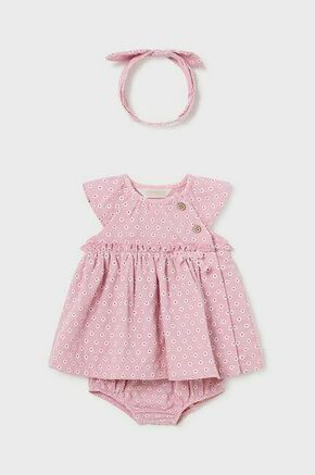 Otroška bombažna obleka Mayoral Newborn roza barva - roza. Obleka za dojenčke iz kolekcije Mayoral Newborn. Nabran model