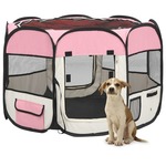 shumee Zložljiva pasja ograjica s torbo roza 90x90x58 cm