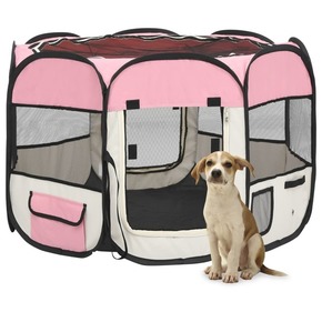Shumee Zložljiva pasja ograjica s torbo roza 90x90x58 cm