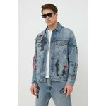Jeans jakna Guess x Banksy moška - modra. Jakna iz kolekcije Guess. Prehoden model, izdelan iz jeansa. Trden material, ki ohranja obliko.