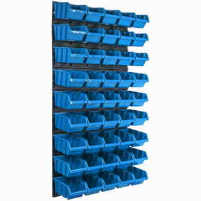 Botle Stenska plošča za orodje 58 x 117 cm z 45 kos Škatla viseče Modra škatle Sistem za shranjevanje