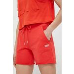 Kratke hlače Dkny ženski, rdeča barva - rdeča. Kratke hlače iz kolekcije Dkny. Model izdelan iz tanke, elastične pletenine.