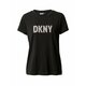 Kratka majica Dkny ženski, črna barva - črna. Kratka majica iz kolekcije Dkny, izdelana iz pletenine s potiskom. Model iz izjemno udobne tkanine z visoko vsebnostjo bombaža.