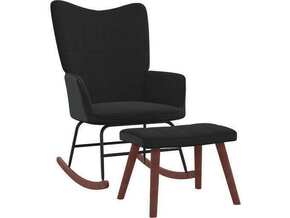 VIDAXL Gugalni stol s stolčkom črn žamet in PVC