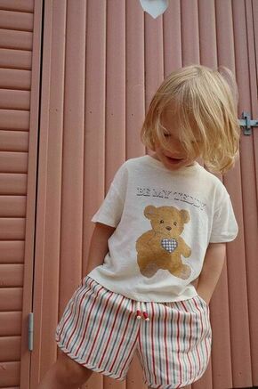 Kratka majica s primesjo lanu Konges Sløjd bež barva - bež. Otroške kratka majica iz kolekcije Konges Sløjd. Model izdelan iz tanke