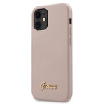 Guess GUHCP12SLSLMGLP iPhone 12 mini 5,4" svetlo roza trdi ovitek Silikonski napis Gold Logo