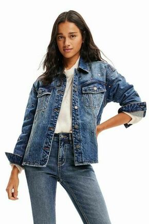Jeans jakna Desigual ženska - modra. Jakna iz kolekcije Desigual. Nepodložen model