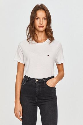 Tommy Jeans t-shirt - bela. Lahek T-shirt iz kolekcije Tommy Jeans. Model izdelan iz tanke