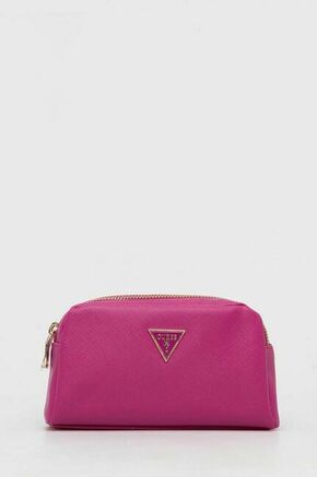 Kozmetična torbica Guess roza barva - roza. Majhna kozmetična torbica iz kolekcije Guess. Model izdelan iz ekološkega usnja.