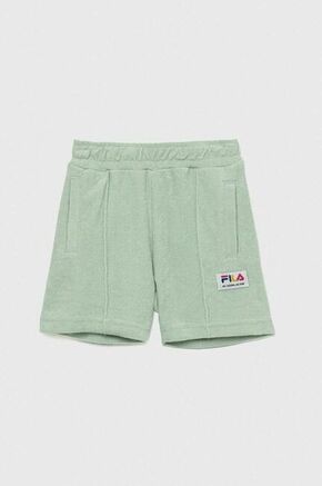 Otroške bombažne kratke hlače Fila zelena barva - zelena. Otroški kratke hlače iz kolekcije Fila. Model izdelan iz frotirne tkanine. Izjemno udoben material.