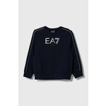 Otroški pulover EA7 Emporio Armani mornarsko modra barva - mornarsko modra. Otroški pulover iz kolekcije EA7 Emporio Armani, izdelan iz udobne, rahlo elastične tkanine. Model z mehko oblazinjeno sredino zagotavlja mehkobo in dodatno toploto.