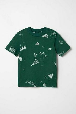 Otroška bombažna kratka majica adidas J BLUV Q3 AOPT zelena barva - zelena. Otroška kratka majica iz kolekcije adidas