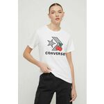 Bombažna kratka majica Converse ženski, bela barva - bela. Kratka majica iz kolekcije Converse, izdelana iz pletenine s potiskom. Model iz zračne bombažne tkanine.