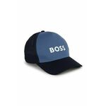 Otroška baseball kapa BOSS - modra. Otroški kapa s šiltom vrste baseball iz kolekcije BOSS. Model izdelan iz enobarvne tkanine z vstavki.