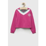 Pulover United Colors of Benetton roza barva, s kapuco - roza. Otroški pulover s kapuco iz kolekcije United Colors of Benetton. Model izdelan iz tanke, elastične pletenine. Izjemno udoben material.