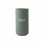 Zelena porcelanasta vaza Design Letters Hello, višina 11 cm