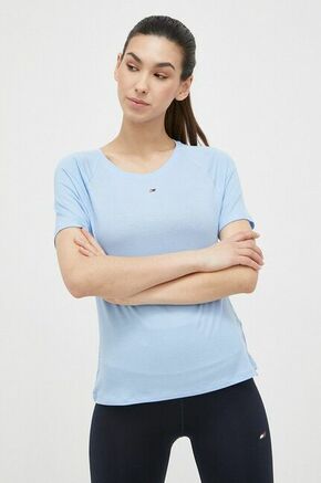 Kratka majica Tommy Hilfiger ženski - modra. Kratka majica iz kolekcije Tommy Hilfiger. Model izdelan iz zelo elastične pletenine. Izjemno udoben material.