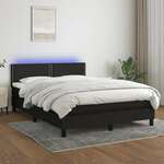 Greatstore Box spring postelja z vzmetnico LED črna 140x190 cm blago