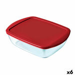 NEW Pravokotna Škatla za Malico s Pokrovom Pyrex Cook &amp; Store Pravokoten 1 L Rdeča Steklo (6 kosov)