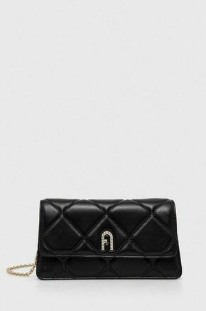 Usnjena torbica Furla Diamante črna barva - črna. Majhna torbica iz kolekcije Furla. Model na zapenjanje