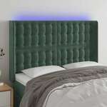 Greatstore LED posteljno vzglavje temno zeleno 147x16x118/128 cm žamet