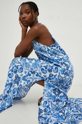 Obleka Answear Lab - modra. Lahkotna obleka iz kolekcije Answear Lab. Model izdelan iz vzorčaste tkanine. Model iz izjemno udobne tkanine z visoko vsebnostjo viskoze.