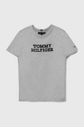 Otroška bombažna kratka majica Tommy Hilfiger siva barva - siva. Otroške kratka majica iz kolekcije Tommy Hilfiger
