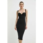 Obleka Elisabetta Franchi črna barva, AB65542E2 - črna. Elegantna obleka iz kolekcije Elisabetta Franchi. Model izdelan iz tanke, elastične tkanine. Zaradi vsebnosti poliestra je tkanina bolj odporna na gubanje.