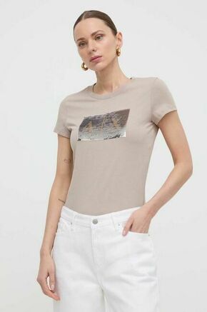 Bombažna kratka majica Armani Exchange bež barva - bež. Lahkotna kratka majica iz kolekcije Armani Exchange. Model izdelan iz tanke
