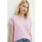 Bombažna kratka majica Sisley ženski, roza barva - roza. Kratka majica iz kolekcije Sisley, izdelana iz tanke, elastične pletenine. Model iz izjemno udobne in zračne tkanine je idealen za toplejše letne čase.