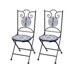 VIDAXL Zložljivi bistro stoli 2 kosa keramika modre in bele barve