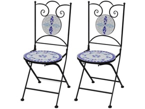 VIDAXL Zložljivi bistro stoli 2 kosa keramika modre in bele barve
