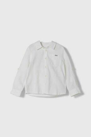 Otroška srajca s primesjo lanu Guess bela barva - bela. Otroški srajca iz kolekcije Guess