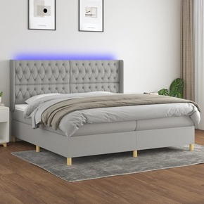 Box spring postelja z vzmetnico LED sv. siva 200x200 cm blago - vidaXL - Siva - 95