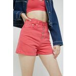 Jeans kratke hlače Tommy Jeans ženski, roza barva - roza. Kratke hlače iz kolekcije Tommy Jeans. Model izdelan iz jeansa. Trden material, ki ohranja obliko.