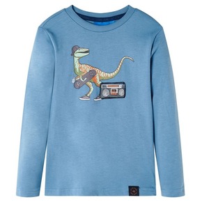 VidaXL Otroška majica z dolgimi rokavi potisk dinozavra srednje modra 92