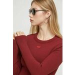 Majica z dolgimi rokavi HUGO ženski, rdeča barva - bordo. Majica z dolgimi rokavi iz kolekcije HUGO, izdelana iz enobarvne pletenine. Model iz izjemno udobne tkanine z visoko vsebnostjo bombaža.