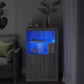 VidaXL Stranska omarica z LED lučkami siva sonoma inženirski les