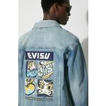 Jeans jakna Evisu moška - modra. Jakna iz kolekcije Evisu. Nepodložen model, izdelan iz jeansa. Model iz visokokakovostnega in trpežnega materiala.