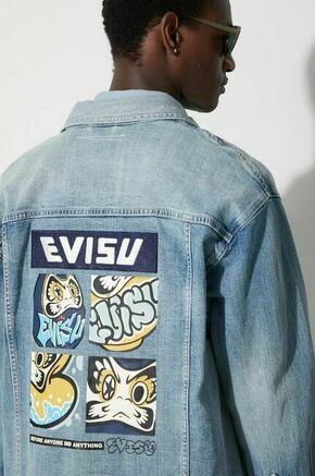 Jeans jakna Evisu moška - modra. Jakna iz kolekcije Evisu. Nepodložen model