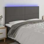 Greatstore LED posteljno vzglavje sivo 200x5x118/128 cm umetno usnje