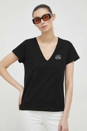 Bombažna kratka majica Pinko črna barva - črna. Kratka majica iz kolekcije Pinko. Model izdelan iz tanke
