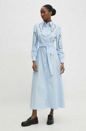 Bombažna obleka Answear Lab - modra. Lahkotna obleka iz kolekcije Answear Lab. Model izdelan iz bombažne tkanine. Kolekcija je na voljo izključno na Answear.Si.