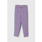 Otroške hlače Pinko Up vijolična barva - vijolična. Otroški hlače iz kolekcije Pinko Up. Model izdelan iz prožnega materiala, ki zagotavlja udobje in svobodo gibanja. Poliester zagotavlja večjo odpornost na gubanje.